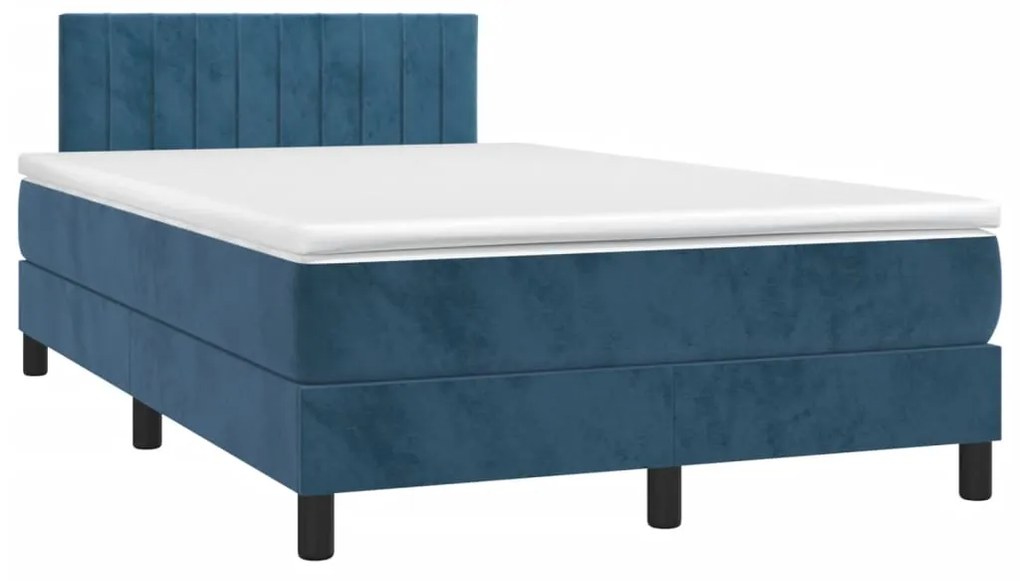 Κρεβάτι Boxspring με Στρώμα Σκούρο Μπλε 120x200 εκ. Βελούδινο - Μπλε