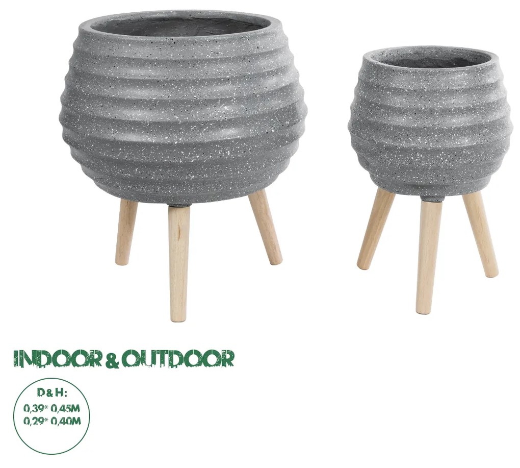 GloboStar® Artificial Garden MARYLAND 20568 ΣΕΤ 2 Διακοσμητικά Πολυεστερικά Τσιμεντένιά Κασπώ Γλάστρες - Flower Pots Γκρι A:Φ39 x Υ45cm B:Φ29 x Υ40cm