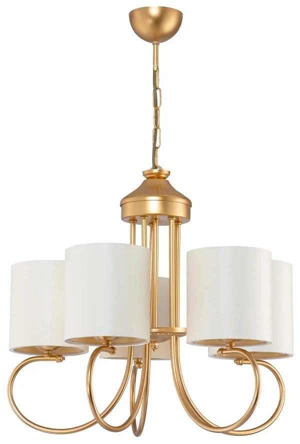 GloboStar® TRITON 203-0254 Vintage Κρεμαστό Φωτιστικό Καπέλο Πολύφωτο 5 x E27 IP20 Χρυσό Μέταλλο με Μπέζ Ύφασμα - Μ50 x Π50 x Υ48cm
