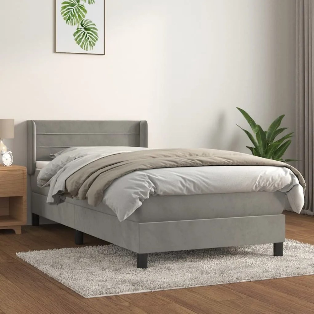 Κρεβάτι Boxspring με Στρώμα Ανοιχτό Γκρι 80x200 εκ. Βελούδινο - Γκρι