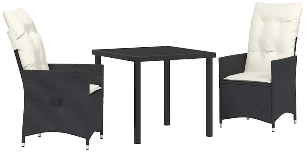 vidaXL Σέτ φαγητού για κήπο με μαξιλάρι 3 pcs Μαύρο Πολυ ράταν