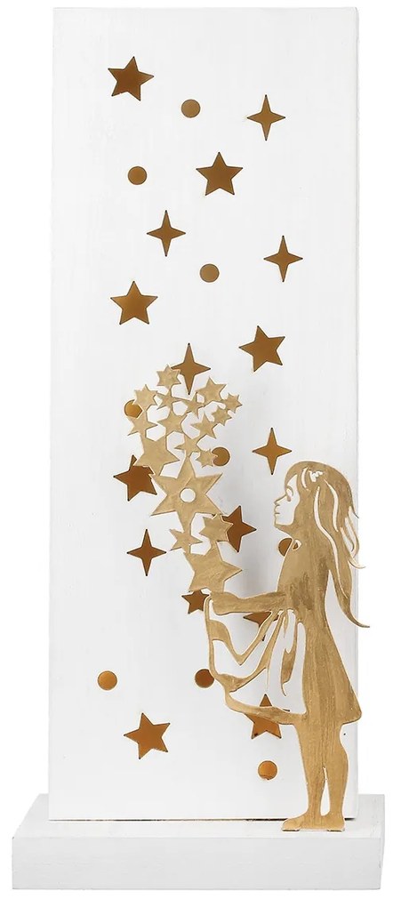 Ανάγλυφο Σταντ (LED) Ορθογώνιο 'Sternenmadchen' Αστρικό Μοτίβο MDF Λευκό 7x10x24cm