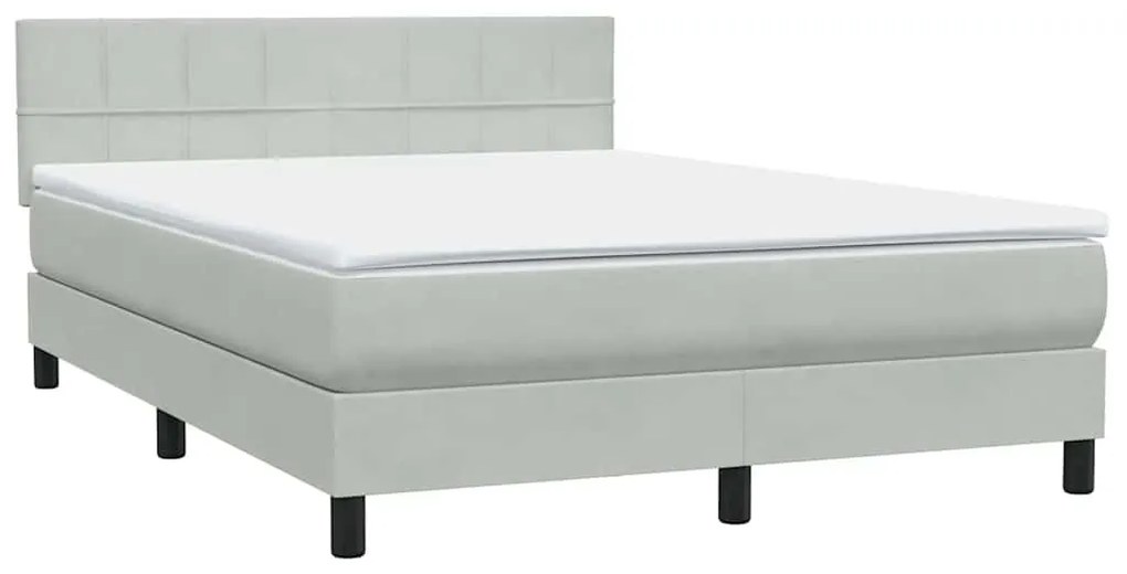 Κρεβάτι Boxspring με Στρώμα Ανοιχτό Γκρι 160x220 εκ. Βελούδινο - Γκρι