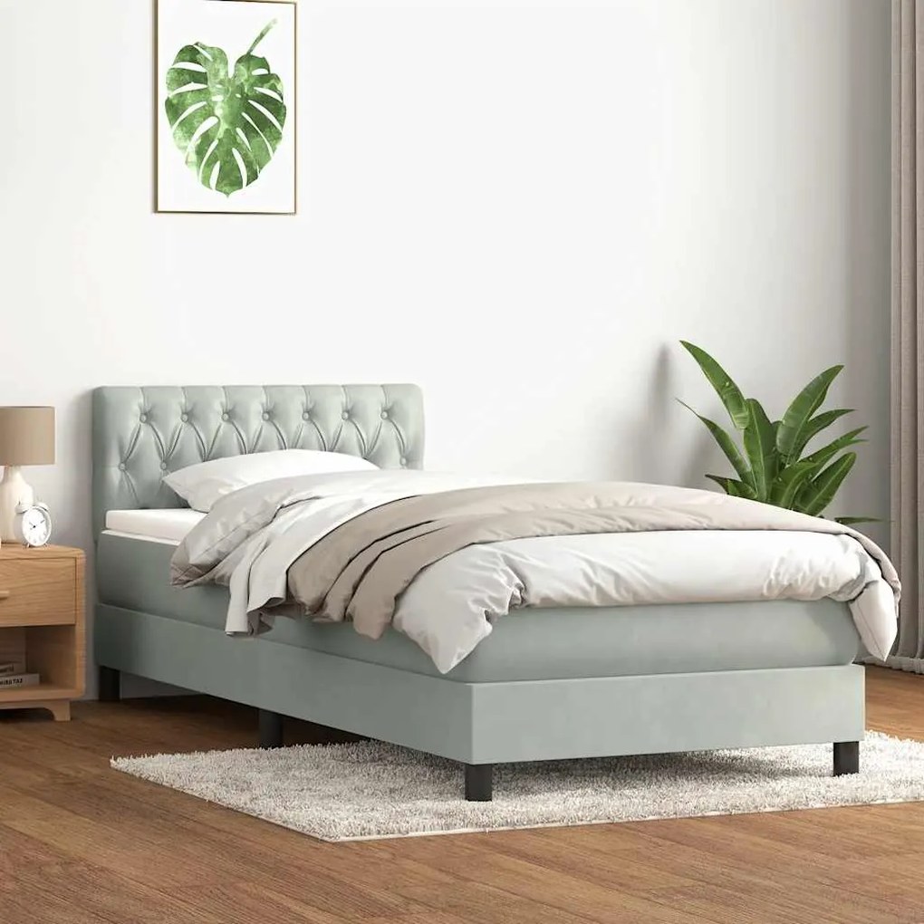 BOX SPRING ΚΡΕΒΑΤΙ ΜΕ ΣΤΡΩΜΑ ΑΝΟΙΧΤΟ ΓΚΡΙ 80X220 CM ΒΕΛΟΥΔΙΝΟ 3317193