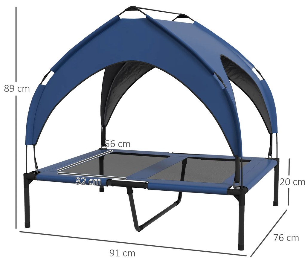 PawHut Κρεβάτι Σκύλου με Στέγαστρο, Διαπνέον, Αδιάβροχο, έως 30 kg, 91 x 76 x 89 cm, Σκούρο Μπλε