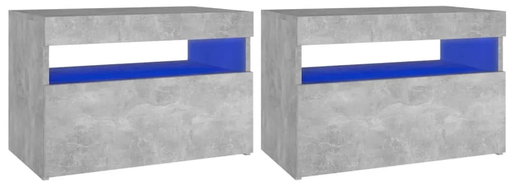 vidaXL Κομοδίνα με LED 2 τεμ. Γκρι Σκυροδέματος 60 x 35 x 40 εκ.