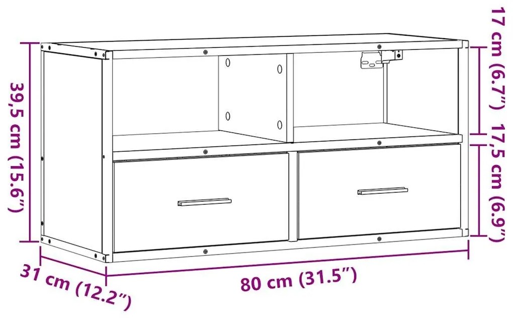 Έπιπλο Τηλεόρασης Γκρι Sonoma 80x31x39,5 εκ. Επεξ.Ξύλο/Μέταλλο - Γκρι