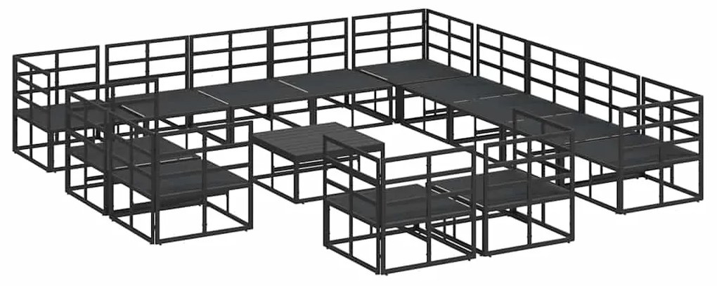 vidaXL Σετ Καναπέ Κήπου με μαξιλάρι 14 pcs Μαύρο Αλουμίνιο