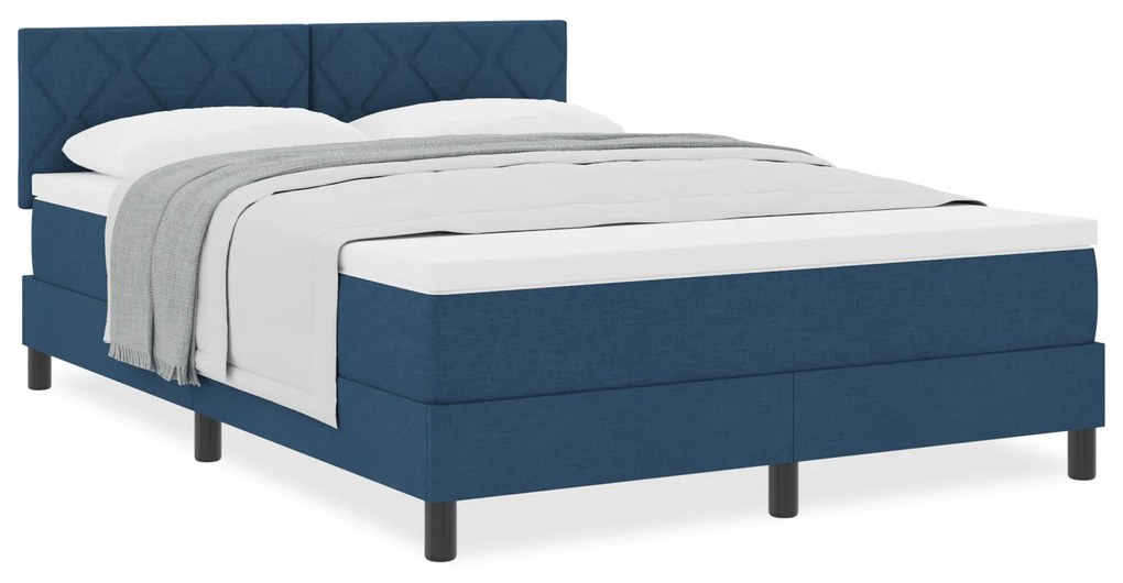 vidaXL Box Spring Κρεβάτι με Στρώμα Μπλε 140x190 εκ. Ύφασμα