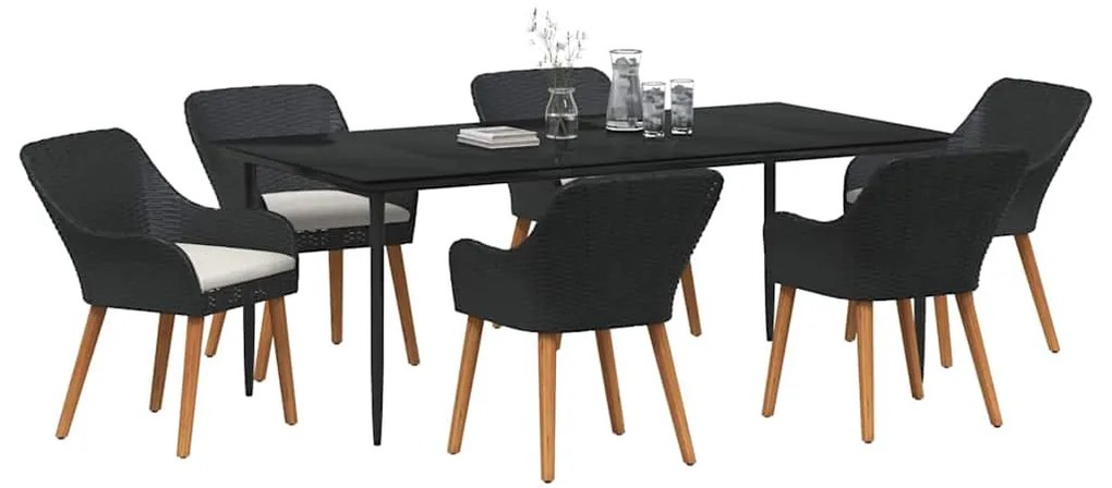 vidaXL Σετ Κήπου 7 Τεμαχίων Μαύρο Poly Rattan