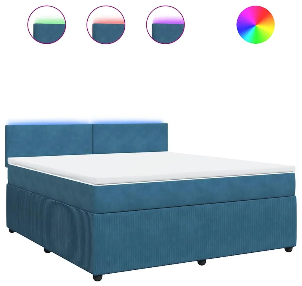 vidaXL Κρεβάτι Boxspring με Στρώμα Μπλε 180x200 εκ. Βελούδινο