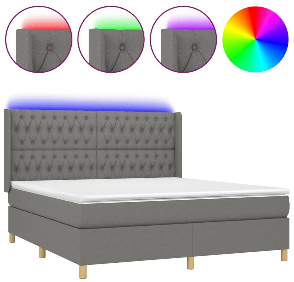 vidaXL Κρεβάτι Boxspring με Στρώμα & LED Σκ.Γκρι 160x200 εκ Υφασμάτινο