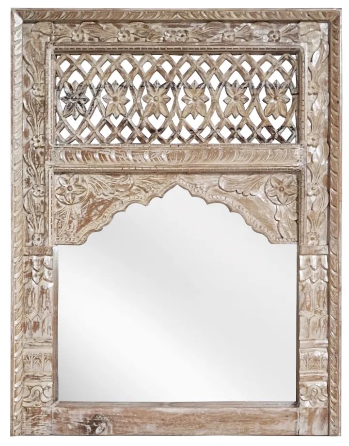 Artekko Mirroki Panels Ξύλινος Λευκός Πατίνα Σκαλιστός Καθρέπτης Τοίχου (120x120)cm