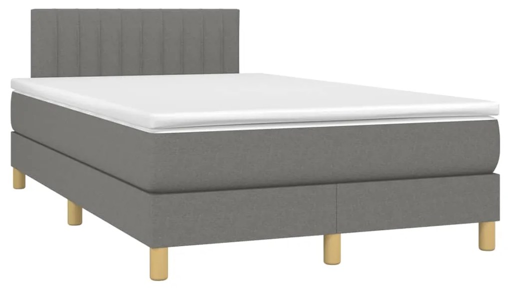 Κρεβάτι Boxspring με Στρώμα &amp; LED Σκ.Γκρι 120x190εκ. Υφασμάτινο - Γκρι