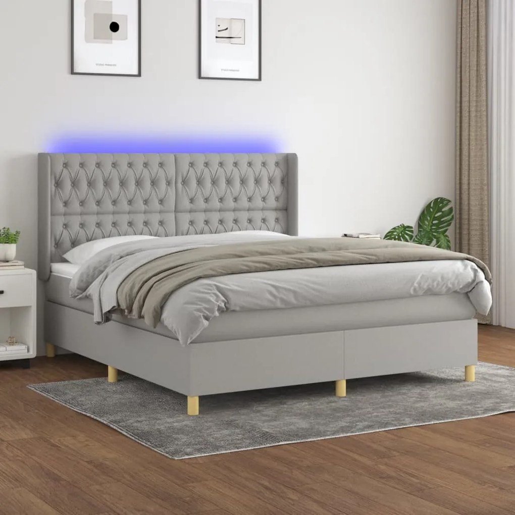 Κρεβάτι Boxspring με Στρώμα &amp; LED Αν.Γκρι 180x200εκ. Υφασμάτινο