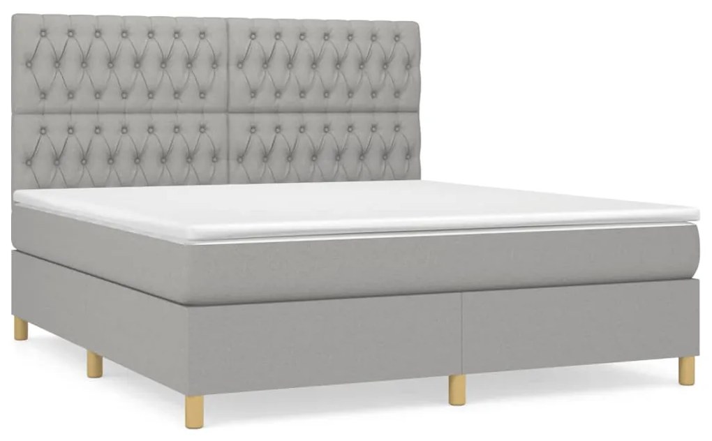 Κρεβάτι Boxspring με Στρώμα Ανοιχτό Γκρι 180x200 εκ. Υφασμάτινο - Γκρι