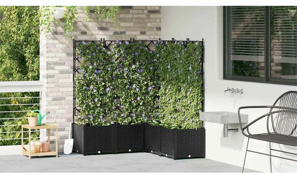 vidaXL Γλάστρα Κήπου με Τρέλλις 5 τεμ Μαύρη 120x120x143 εκ