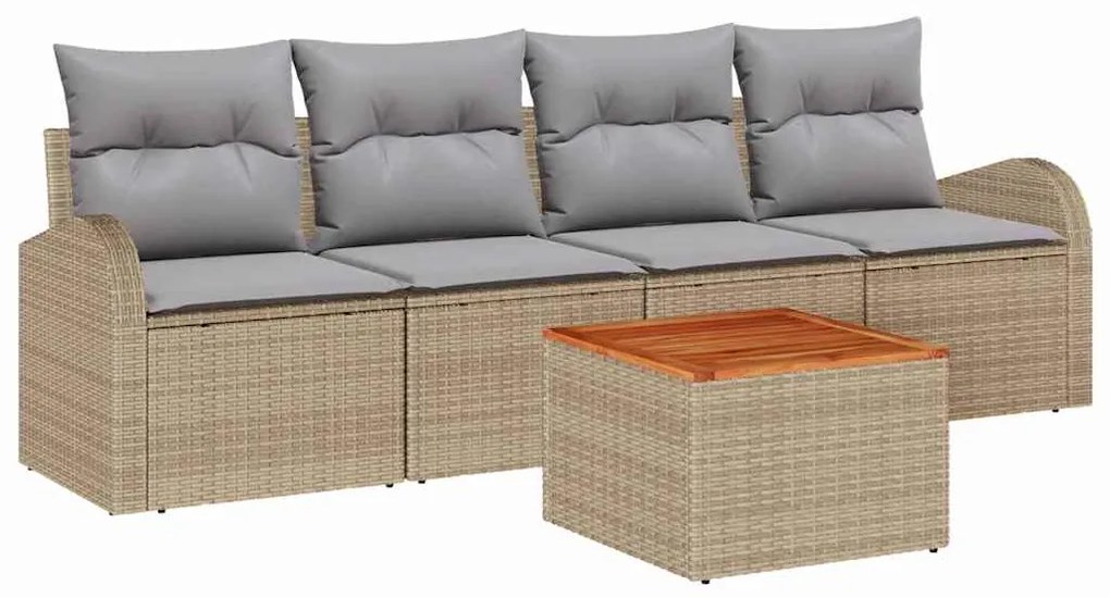 vidaXL Σετ Καναπέ Κήπου 5 pcs Μπέζ και Ανοιχτό Γκρι συνθετικό ρατάν