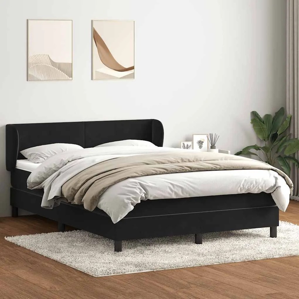 Κρεβάτι Boxspring με Στρώμα Μαύρο 160x210 εκ. Βελούδινο - Μαύρο