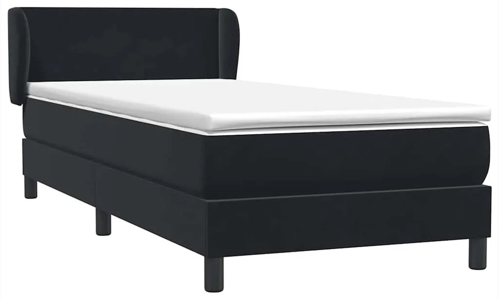 Κρεβάτι Boxspring με Στρώμα Μαύρο 80x220 εκ. Βελούδινο - Μαύρο