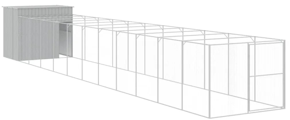 vidaXL Σπιτάκι Σκύλου με Αυλή Αν. Γκρι 214x1273x181εκ. Γαλβαν. Χάλυβας