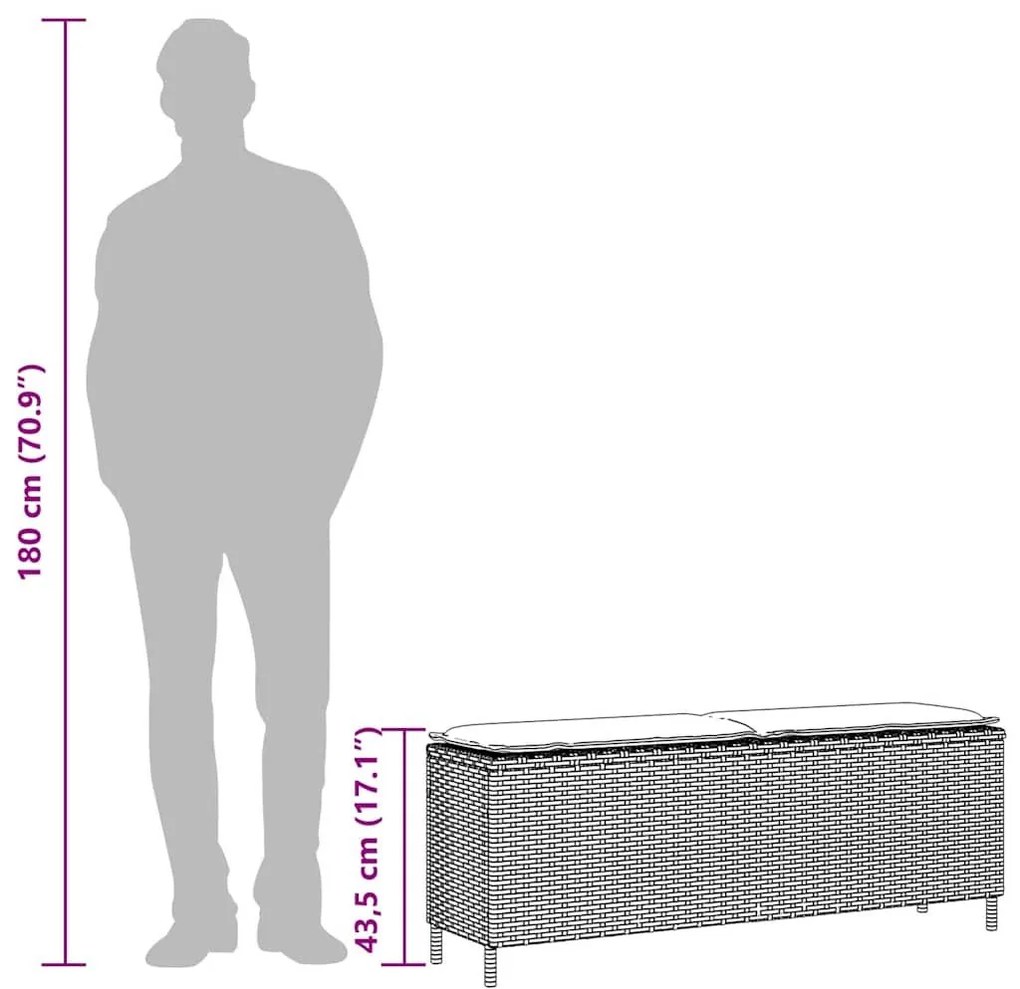 Πάγκος κήπου με μαξιλάρι γκρι 110x30x40,5 cm Poly Rattan - Γκρι