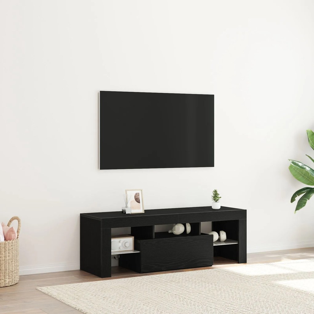 Ντουλάπα τηλεόρασης με LED φώτα Μαύρη Δρυς 120x35x40 εκ