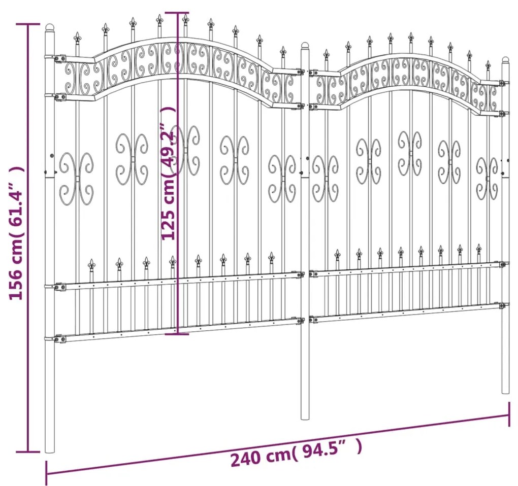 vidaXL Φράχτης με Ακίδες Μαύρος 165 εκ. Ατσάλι Ηλεκτροστ. Βαφή Πούδρας