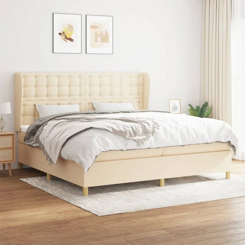 Κρεβάτι Boxspring με Στρώμα Κρεμ 200x200 εκ. Υφασμάτινο