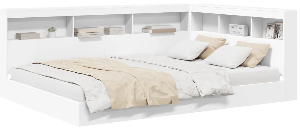 vidaXL Κρεβάτι Βιβλιοθήκη Λευκό 160x200 cm από Επεξεργασμένο Ξύλο