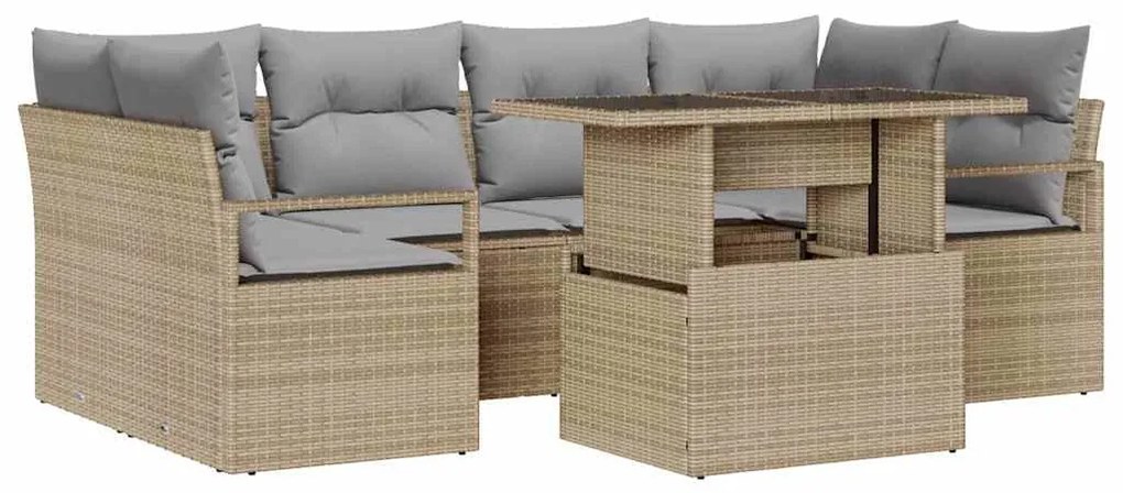 vidaXL Σετ Καναπέ Κήπου με αποθήκευση 7 pcs Μπεζ Πολυ ράταν