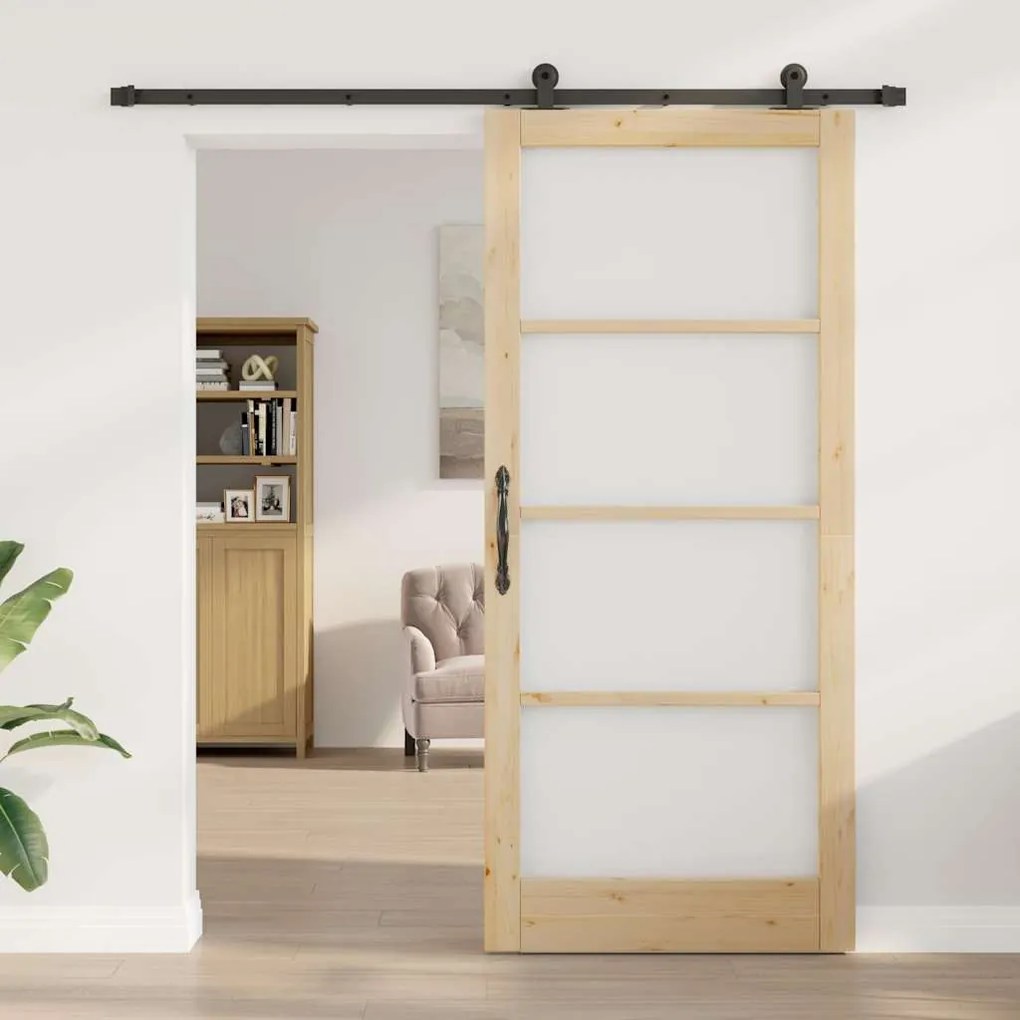 vidaXL Συρόμενη Πόρτα ORKDAL Καφέ 93 x 211 εκ. Ξύλο και μέταλλο