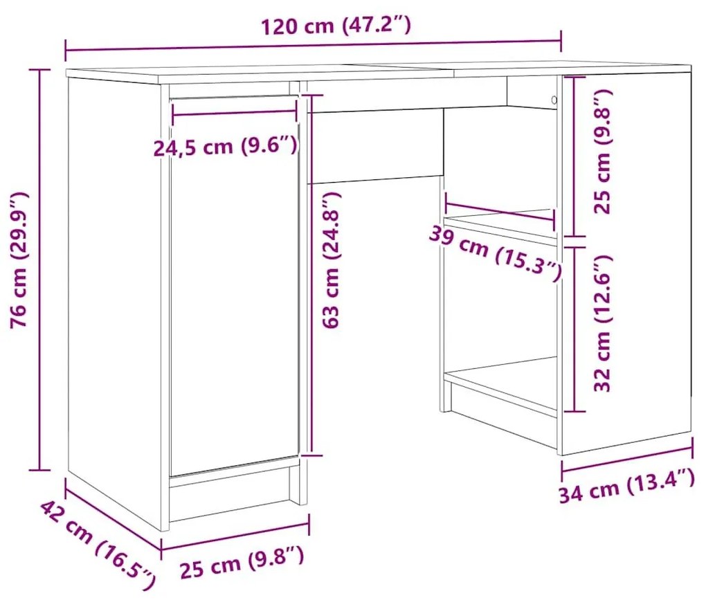 Γραφείο Μαύρο Δρυς 120x42x76 εκ. από Επεξεργασμένο Ξύλο - Μαύρο