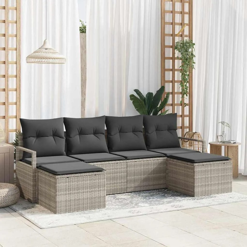 vidaXL Σετ Καναπέ Κήπου 6 pcs Ανοιχτό γκρι Πολυ ράταν