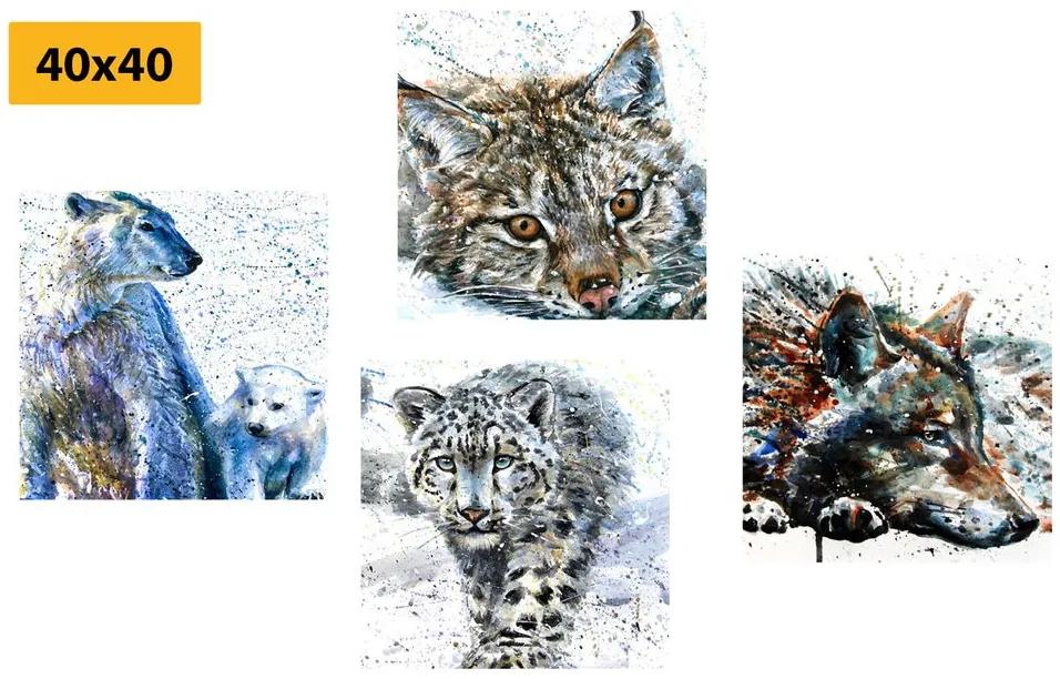 Σετ εικόνων ζώων σε ένα ενδιαφέρον σχέδιο ακουαρέλας - 4x 60x60