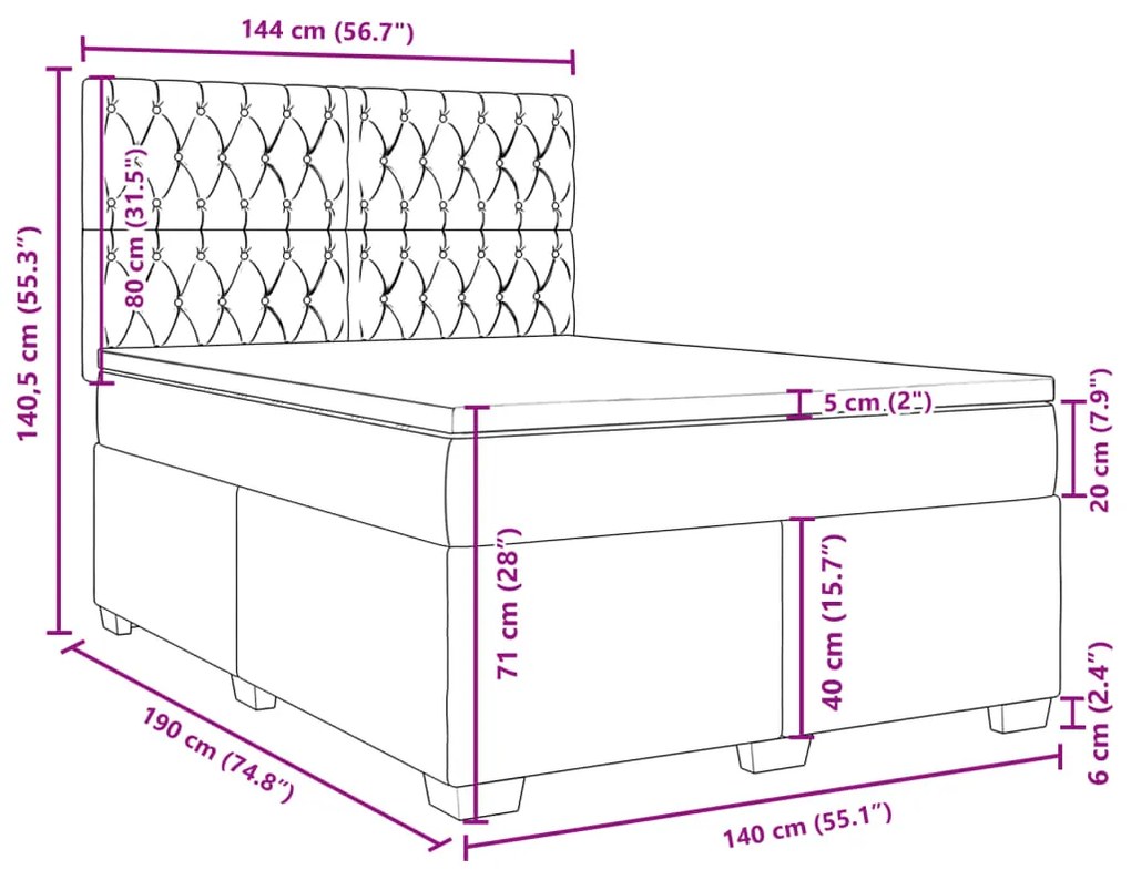 Κρεβάτι Boxspring με Στρώμα Μπλε 140x190 εκ. Υφασμάτινο - Μπλε