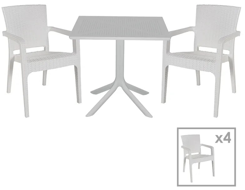 Τραπεζαρία Groovy-Halcyon pakoworld σετ 5τεμ PP λευκό 80x80x74,5εκ. 253-000105