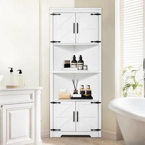 VEVOR 68&quot; Corner Storage Cabinet with 4 Wooden Doors &amp; Adjustable Shelves White