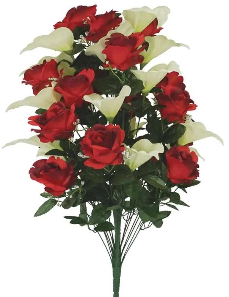 Διακοσμητικό Τεχνητό Μπουκέτο Τριαντάφυλλο-Κάλλα 00-00-27421-2 54cm Multi-Red Marhome Συνθετικό Υλικό