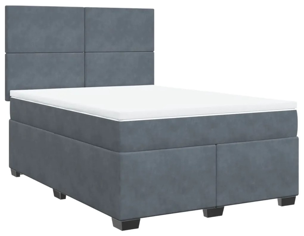 vidaXL Κρεβάτι Boxspring με Στρώμα Σκούρο Γκρι 140x200 εκ. Βελούδινο