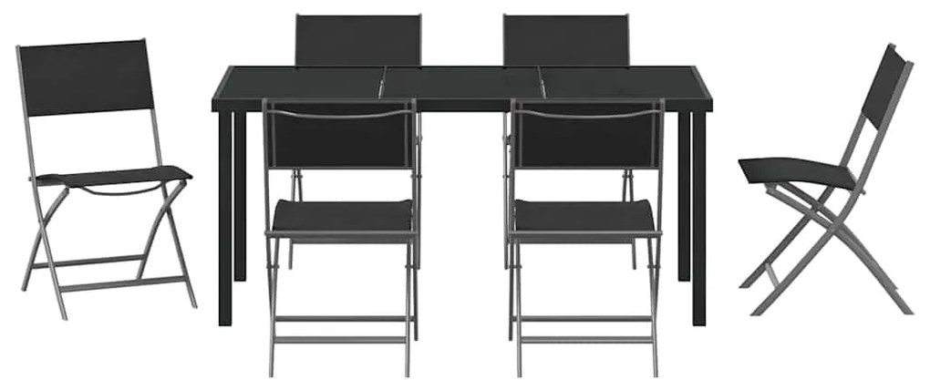 vidaXL Σέτ φαγητού για κήπο 7 pcs Μαύρο Χάλυβας με επίστρωση πούδρας