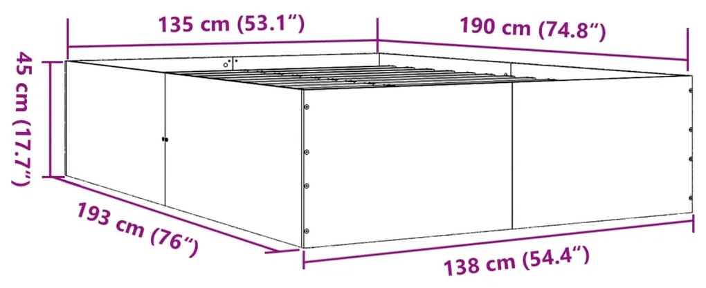 Πλαίσιο Κρεβατιού Γκρι Sonoma 135x190 εκ. Επεξεργασμένο Ξύλο - Γκρι