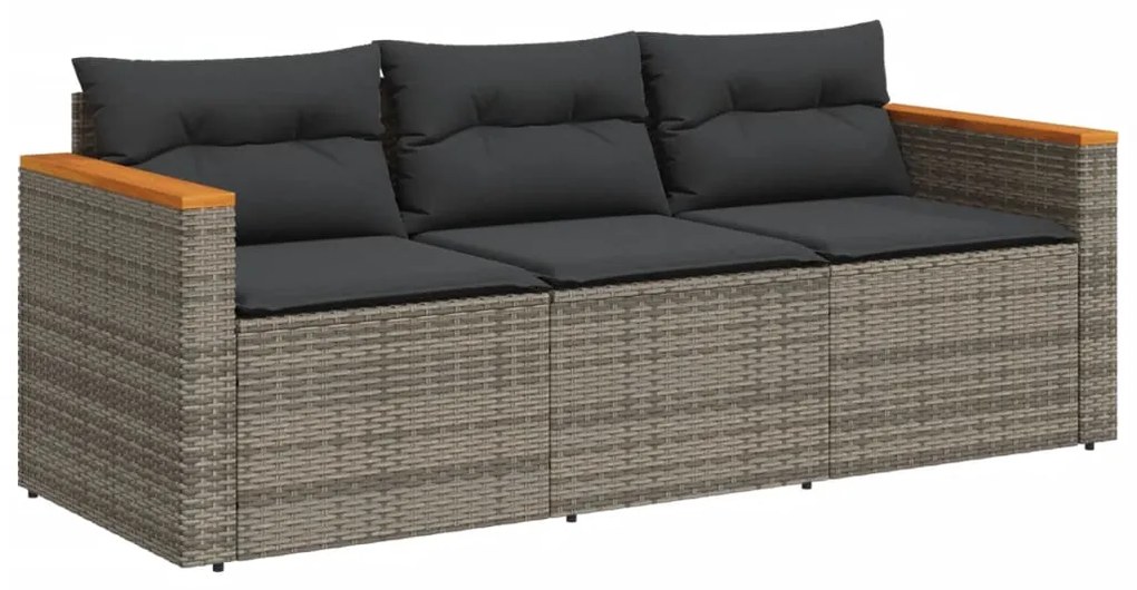 vidaXL Καναπές Κήπου Τριθέσιος Γκρι από Συνθετικό Ρατάν με Μαξιλάρια