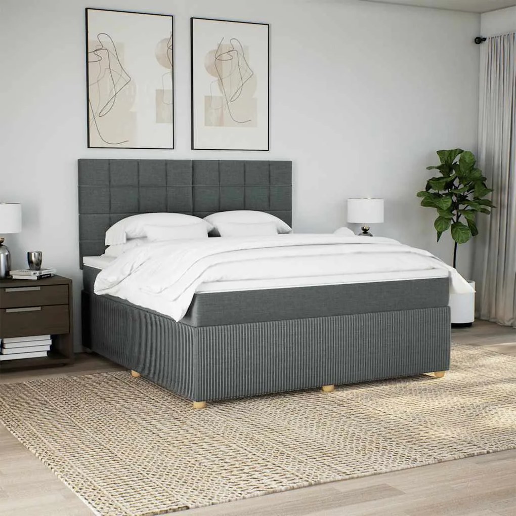 vidaXL Κρεβάτι Boxspring με Στρώμα Σκούρο Γκρι 180x200 εκ Υφασμάτιν