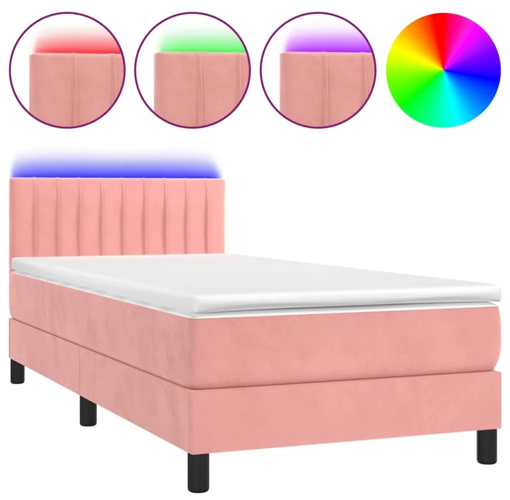 ΚΡΕΒΑΤΙ BOXSPRING ΜΕ ΣΤΡΩΜΑ &amp; LED ΡΟΖ 90X200 ΕΚ. ΒΕΛΟΥΔΙΝΟ 3134506