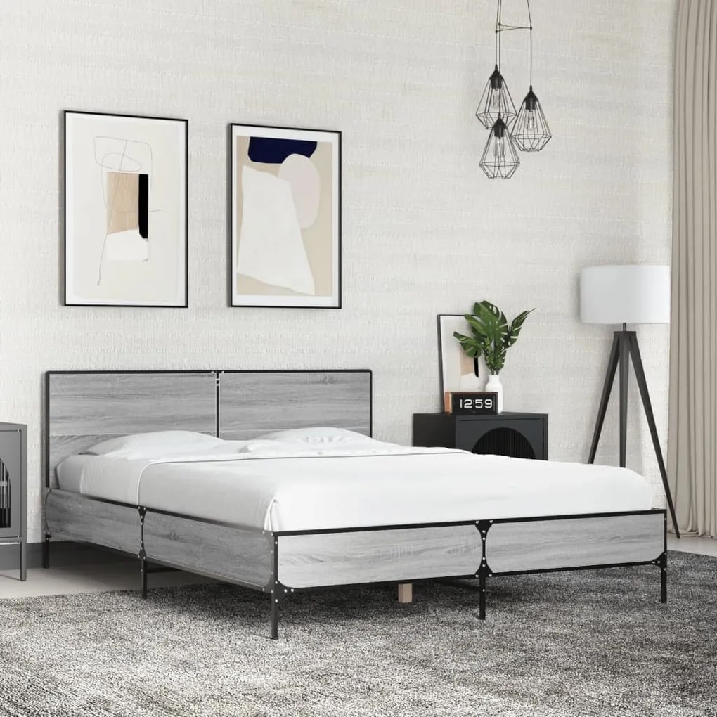 vidaXL Πλαίσιο Κρεβατιού Γκρι Sonoma 120x200 εκ. Επεξ. Ξύλο &amp; Μέταλλο