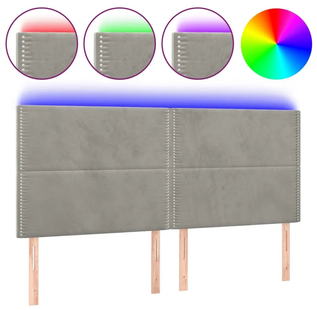 Κεφαλάρι Κρεβατιού LED Ανοιχτό Γκρι 180x5x118/128 εκ. Βελούδινο 3122344