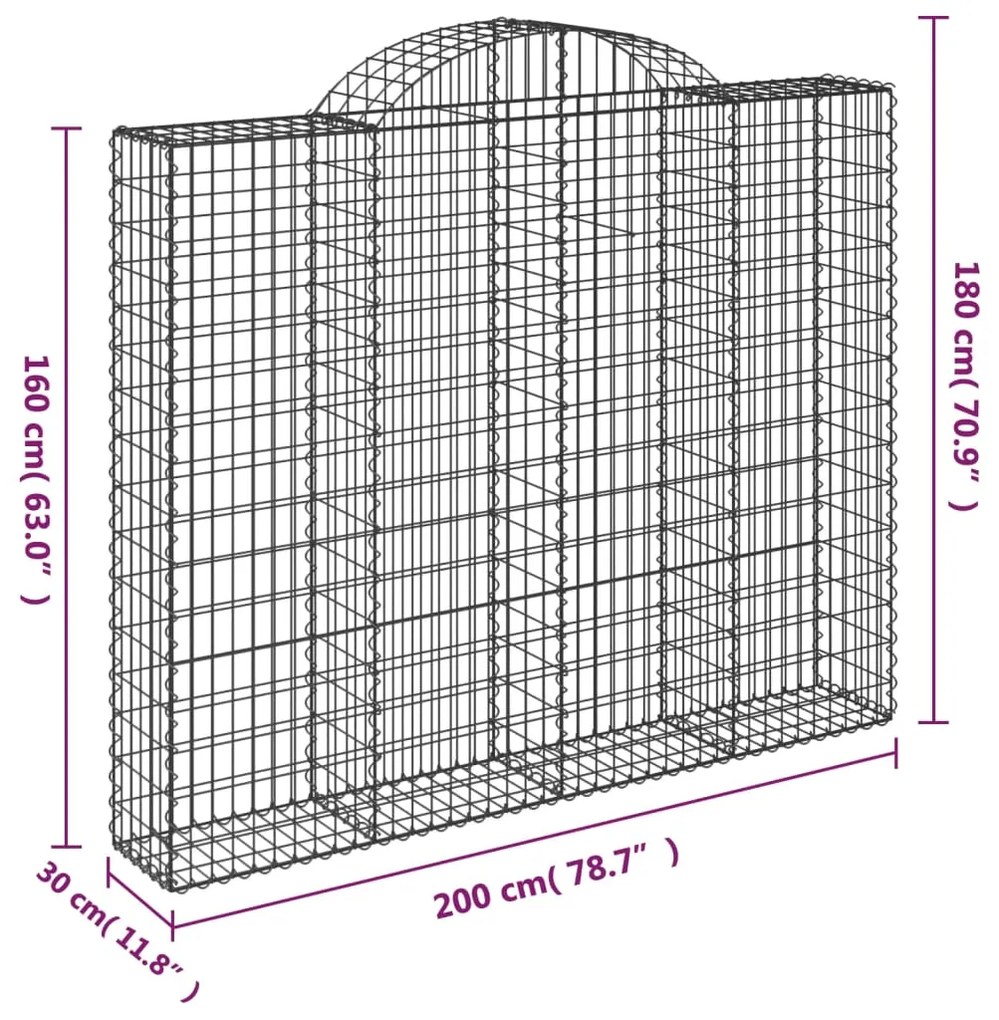 vidaXL Συρματοκιβώτια Τοξωτά 9 τεμ. 200x30x160/180 εκ. Γαλβαν. Ατσάλι