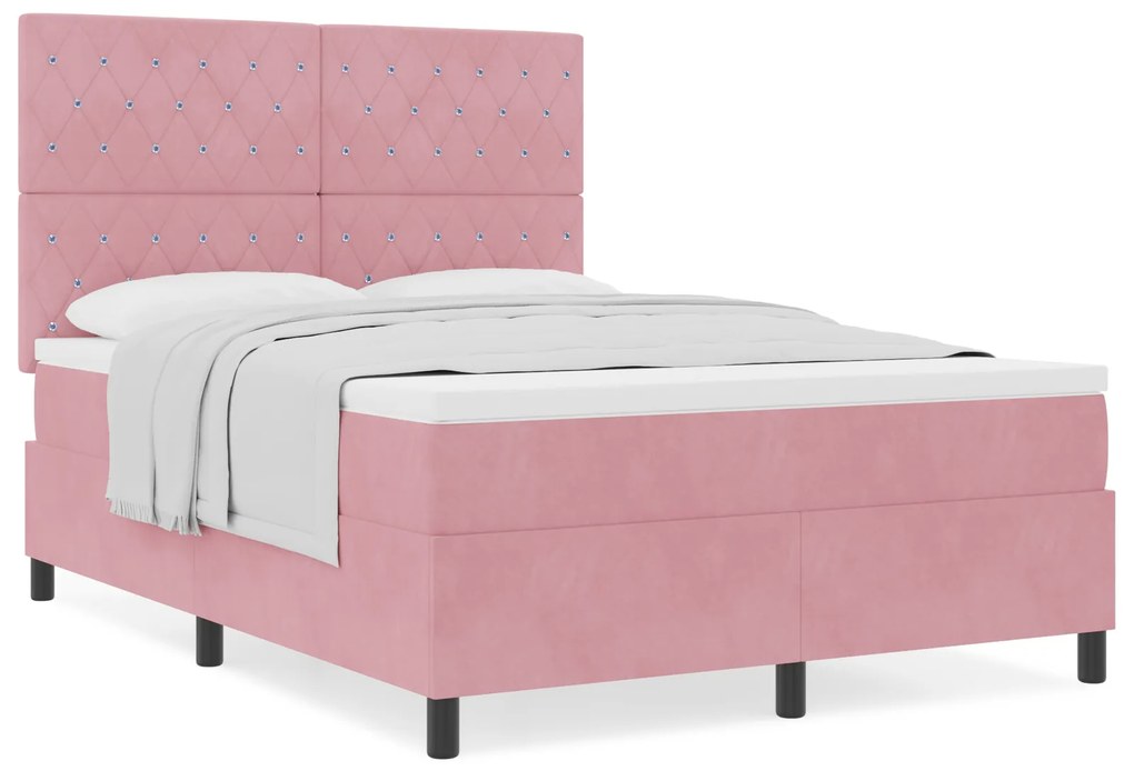 vidaXL Κρεβάτι Box Spring με Στρώμα Ροζ 140x190 εκ Βελούδινο