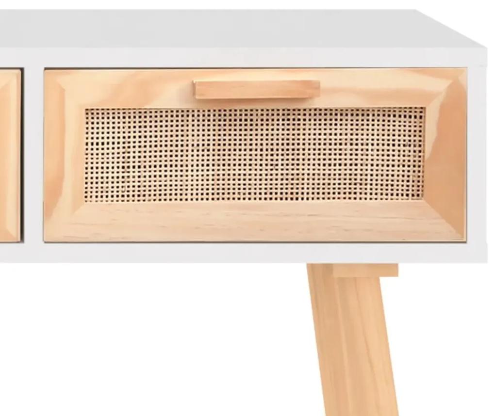 Τραπέζι Κονσόλα Λευκό 105x30x75 εκ. Μασίφ Πεύκο &amp; Φυσικό Ρατάν - Λευκό